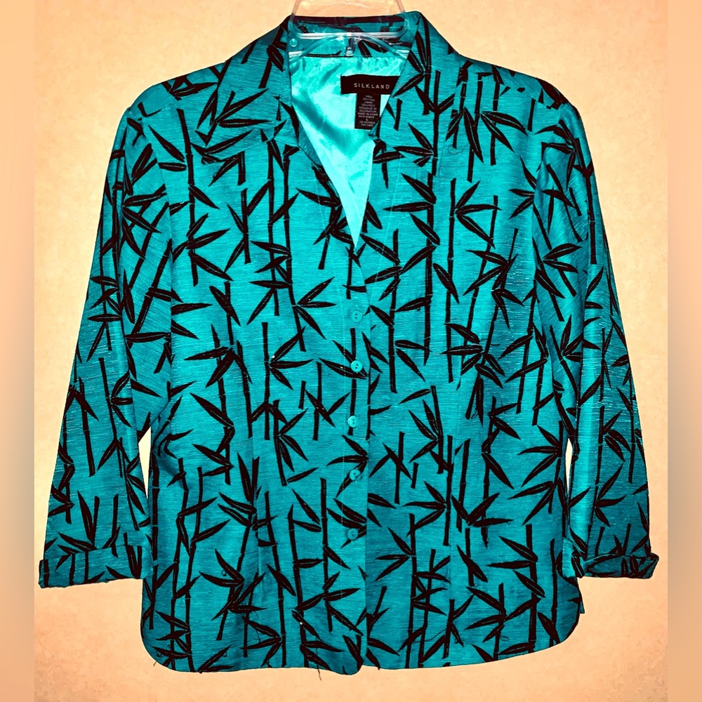 Silkland Beaded Turquoise & Black Bamboo Blouse